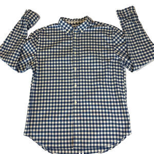 Old Navy Men’s Oxford Shirt Large Blue White Gingham Check Slim Fit Stretch Nice